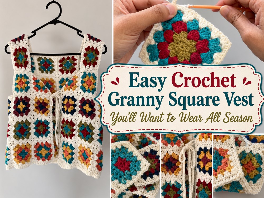 Easy Crochet Granny Square Vest You’ll Want to Wear All Season